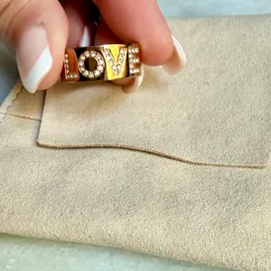 Michael Kors 14K Gold-Plated Pavé "LOVE" Band Ring Size 6- EUC thumbnail 2