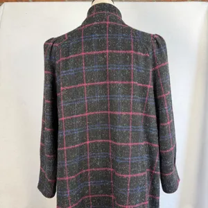 Vintage Plaid Maxi Coat Wool Blend Mock Neck Pink Blue Gray Womens Large‎ Mexico thumbnail 6