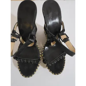 Christian Louboutin Cataclou 140 Black Suede Gold Spike Stud Platform Wedg thumbnail 6