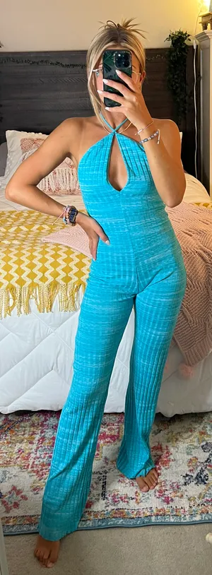 ZARA Blue Halter Neck Jumpsuit thumbnail 1