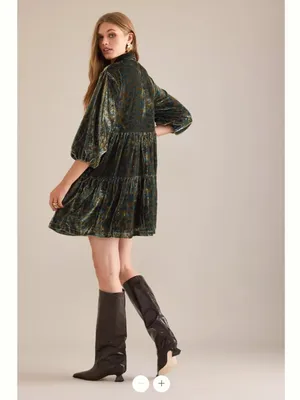 Anthropologie The Bettina Tiered Shirt Dress by Maeve: Mini Velvet Edition thumbnail 2