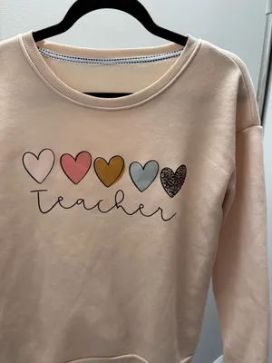 SHEIN Cream Heart Teacher Pullover Sweatshirt thumbnail 2