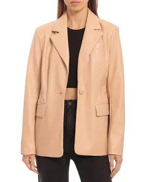 NWT Women's Faux-Leather Fitted Blazer Size M thumbnail 1