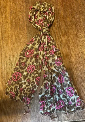 Justice Y2K Leopard Scarf with Peace Signs thumbnail 1