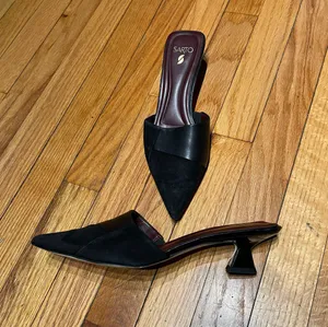 Franco Sarto Dune Leather Kitten Slip On Mules Sandals Pumps Heels coastal Pointed Toe Low Heel thumbnail 1