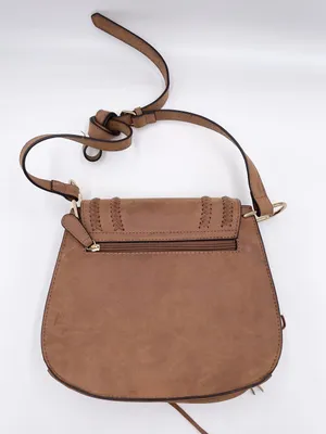 Franco Sarto Tan Faux Suede Leather Crossbody Saddle Bag Purse Fringe Boho thumbnail 8