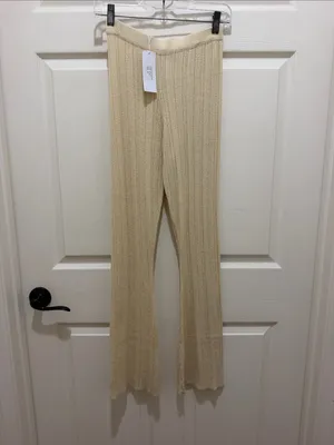 NWT Sage the Label Cream Fresh Fair Ribbed Knit Flare Pants XS LE3743 Cozy Boho thumbnail 2