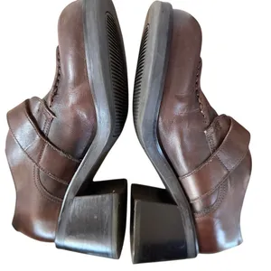 Vintage Y2K Arizona Brown Chunky Leather Buckle Heeled Loafers Grunge Indie thumbnail 4