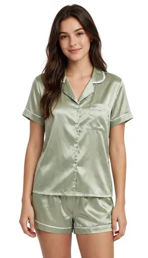 Maid of Honor Satin Pajama Set Sage Green Size Small thumbnail 1