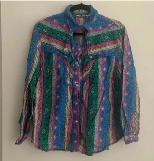 Rodeo Western Wear Bright Colored Southwestern Long Sleeve Button Down Shirt thumbnail 1