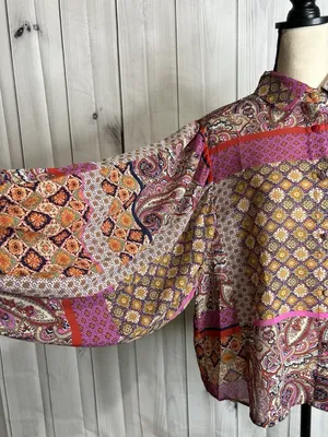ee:some Sheer Button Up Blouse Sz M Floral Boho Chic Peasant Ruffle Cottagecore thumbnail 10