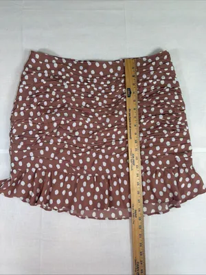 Abercrombie & Fitch Ruched Mini Skirt XL NWT Dusty Pink Polka Dot Mod Preppy thumbnail 3