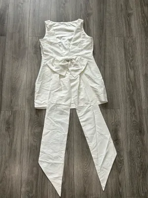 New Showpo Kartia Mini Dress Fitted Low Back Bow Dress In Off White Size Large thumbnail 10