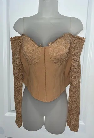 Privy Floral Lace Bustier Bodice Longline Ballet Crop Corset Fitted Hook Eye Top thumbnail 1