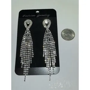 Silver Rhinestone Tassel Chandelier Dangle Earrings Glam Statement formal thumbnail 2