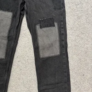 Nasty Gal Organic Cotton Black Patchwork Straight Jeans with Raw Edge thumbnail 2