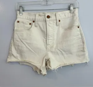 Madewell Ivory Raw Hem The Perfect Denim Jean High Wasited Frayed Shorts Size 25 thumbnail 1