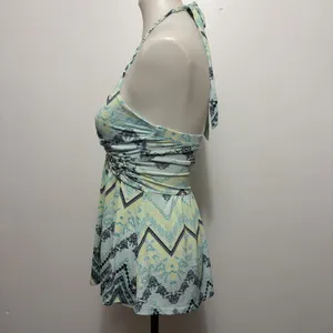 Vanity Halter Top Small Mint Green Geometric Floral Braided Empire Babydoll Boho thumbnail 3