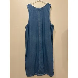Vintage 90s Denim Dress Womens 2XL Midi Flare Button Front Western Festival thumbnail 2