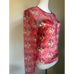 Vintage Yes Clothing Red Floral‎ Mesh Velvet y2k whimsi boho dainty Top M NWT thumbnail 2