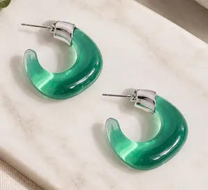 Green Acrylic Hoop Earrings - Women Jewelry thumbnail 1