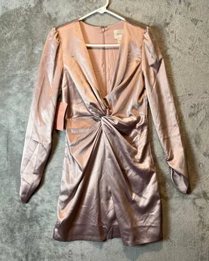 BHLDN Sabrina Stretch Satin Long‎ Sleeve Mini Dress Size Small Dusty Mauve New thumbnail 1