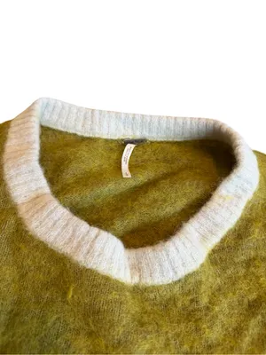 Free People Serendipity V-Neck Fuzzy Sweater Unique Green Boxy Cropped Sz Large thumbnail 2
