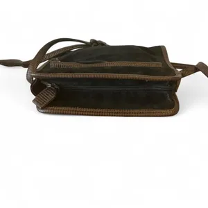 Vintage Black suede crossbody purse with leather‎ trim thumbnail 4