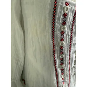 FP ONE Free People Tunic Top Blouse White Red Embroidered Boho Medium‎ flaw thumbnail 3