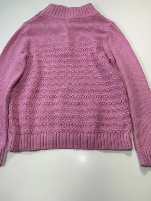 Talbots Cotton Wool Blend Rose Pink Buttoned V-Neck Textured Sweater Size Large thumbnail 8