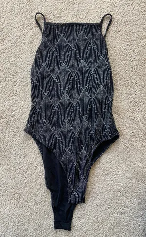 H&M NWT  Divided Bodysuit - Black With Silver Glitter Geometric Print thumbnail 2