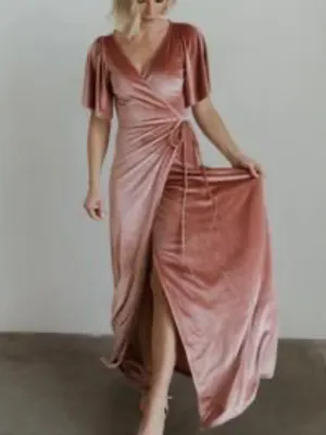 Baltic Born Meghan Velvet Wrap Maxi Dress Blush Pink Mauve Event Evening Wedding thumbnail 7