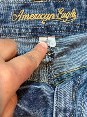 American Eagle Y2K Distressed Low Rise Denim Mini Skirt Embroidered Size 2 thumbnail 8