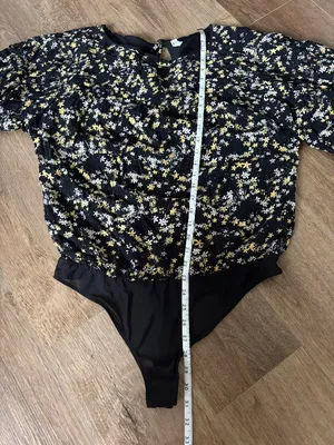Free People Black Floral Short Sleever Bodysuit - Size Large thumbnail 6