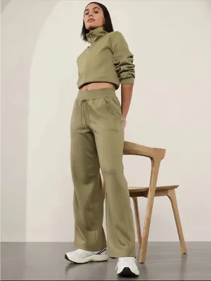 Athleta Allure High Rise Pant Women Size L Olive Branch Athleisure Wide Leg thumbnail 2