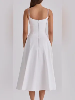 NEW HOUSE OF CB Liora Eyelet Trim Cotton Midi White Dress sz XS thumbnail 2