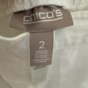 CHICO'S Women's 2 US 12 100% Linen Wide Leg Pull On Pants White Pockets Beachy thumbnail 13