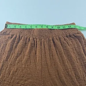 Mango Women's Clay Crinkle Effect High Rise Pull‎ On Wide Leg Pants Size Medium thumbnail 3
