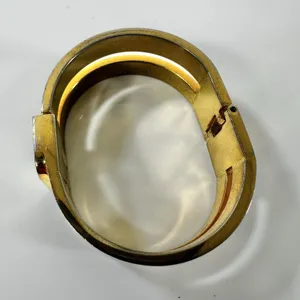 Loewe Gold Tone Black Leather Hinged Bangle Cuff Bracelet 7in Logo Designer thumbnail 6