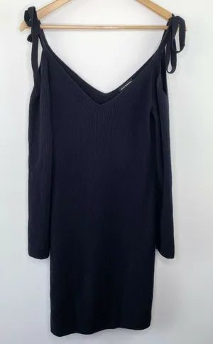 Club Monaco Womens Navy‎ Blue Merino Wool Ribbed Cold Shoulder Dress Size S thumbnail 1