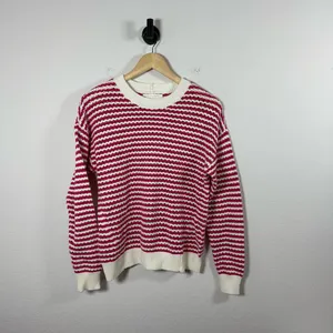 Spiritual Gangster Women’s Chunky Knit Striped Crewneck Sweater Pink/White XS thumbnail 3