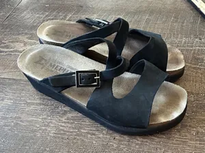 Mephisto Hannel Black Nubuck Leather Cork Footbed Slide Sandals Womens 38 thumbnail 1