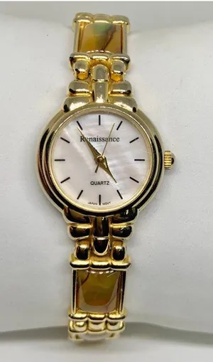 Renaissance Womens Watch gold tone abalone mop dial 23mm Quartz running thumbnail 1