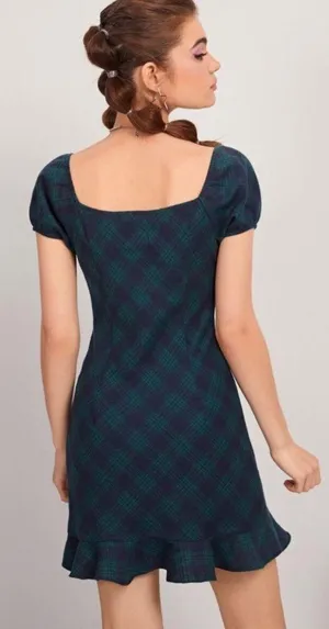 Tie Ruched Bust Ruffle Hem Tartan Dress thumbnail 3