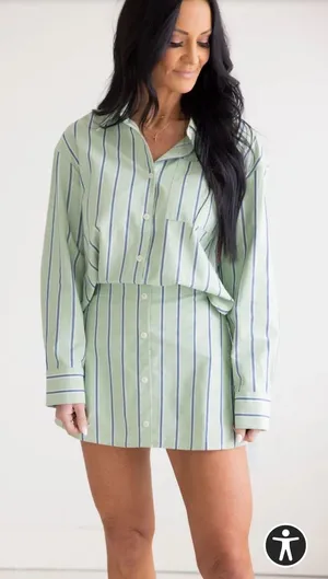 NWT Mable Striped Mint Button thumbnail 1