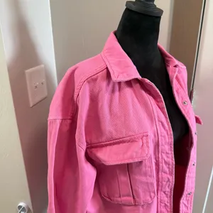 if it were me Oversized Jean Denim Jacket‎ Bubblegum Pink Snap Front Coquette S thumbnail 4