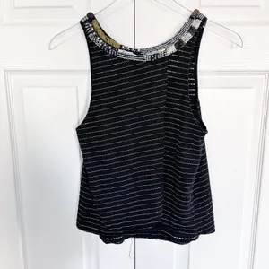 Free People Aztec Louie Beaded Split Back Tank Top Black Boho Festival Y2K Indie thumbnail 8