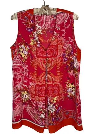 Rose + Olive Womens‎ L Sleeveless Blouse Top Paisley Boho Red Tank thumbnail 1