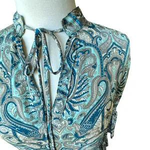 Paani Teal Paisley Tiered Babydoll Dress Flowy‎ Vneck Tassle High Waisted Flowy thumbnail 6