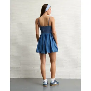 NWT American Eagle Denim Bubble Dress Strappy Mini Dress Country Western Small thumbnail 3